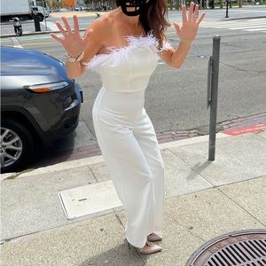 White strapless feathered jumpsuit, size 4-6, Bridal